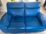 Blauw lederen bankstel, Huis en Inrichting, Banken | Bankstellen, Ophalen, Zo goed als nieuw, 75 tot 100 cm