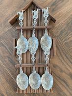 Grote lepelrek met 6 tinnen lepels ooievaar 50 cm, Antiek en Kunst, Antiek | Tin, Ophalen of Verzenden