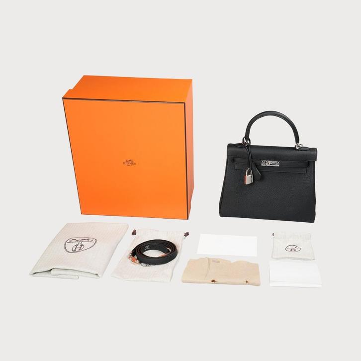 Hermès Kelly 25 Black Togo Phw, Sieraden, Tassen en Uiterlijk, Tassen | Damestassen, Nieuw, Handtas, Zwart, Ophalen of Verzenden