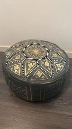 Grijze Marokkaanse leren poef met gouden details, Ophalen, Zo goed als nieuw, Rond, Leer
