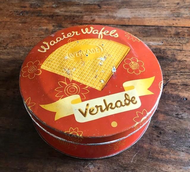 Mooi oud Verkade bewaarblik, Verzamelen, Blikken, Gebruikt, Koek(jes), Verkade, Ophalen of Verzenden