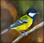Koolmees vogel in het bos, Antiek en Kunst, Kunst | Schilderijen | Modern, Ophalen of Verzenden