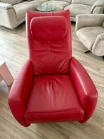 Gratis: Rode leren relaxfauteuil, Huis en Inrichting, Fauteuils, Ophalen, Gebruikt, Leer, 75 tot 100 cm