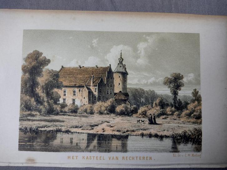 09 / Dalfsen  Rechteren   het Kasteel  Litho 1854, Antiek en Kunst, Kunst | Litho's en Zeefdrukken, Ophalen of Verzenden