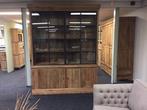 Vitrinekast Cabinet Teak 2metaaldeur 170cm breed actie prijs, Glas, 150 tot 200 cm, Nieuw, Ophalen of Verzenden