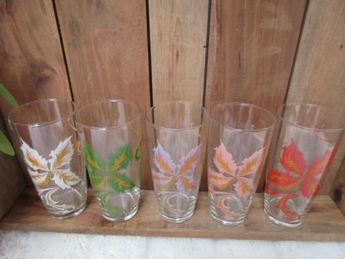 5 x oud vintage longdrink glas / longdrink glazen met bloem, Verzamelen, Glas en Borrelglaasjes, Zo goed als nieuw, Frisdrankglas