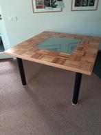 Leuke solide eettafel met matglas deel, Huis en Inrichting, Tafels | Eettafels, Ophalen, Gebruikt, Glas, Rechthoekig