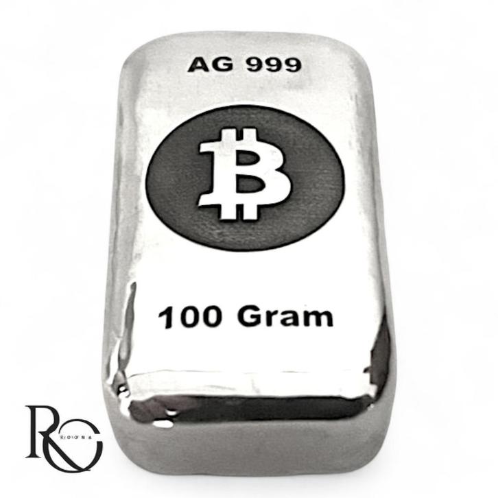 Bitcoin 100g zilverbaar Collectors Edition 999 Silver, Postzegels en Munten, Edelmetalen en Baren, Zilver, Ophalen of Verzenden