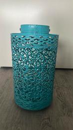 Blauwe windlicht met handvat, 25 tot 50 cm, Blauw, Ophalen of Verzenden, Zo goed als nieuw