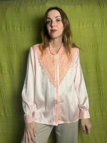 Vintage blouse - embroidery - zalm - 40/L of oversized beschikbaar voor biedingen