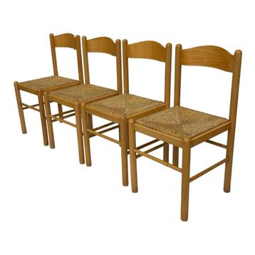 Vintage Stoelen set van 4 Hout Gevlochten Zitting Papercord beschikbaar voor biedingen