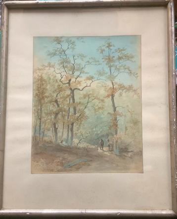 Lanschap, tekening, Drenthe, bos, Larij, Lary, hond, figuur beschikbaar voor biedingen
