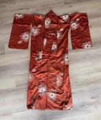 Antieke Japanse Kimono met Bloemmotief, Kleding | Dames, Bruin, Maat 46/48 (XL) of groter, Ophalen of Verzenden, Gedragen