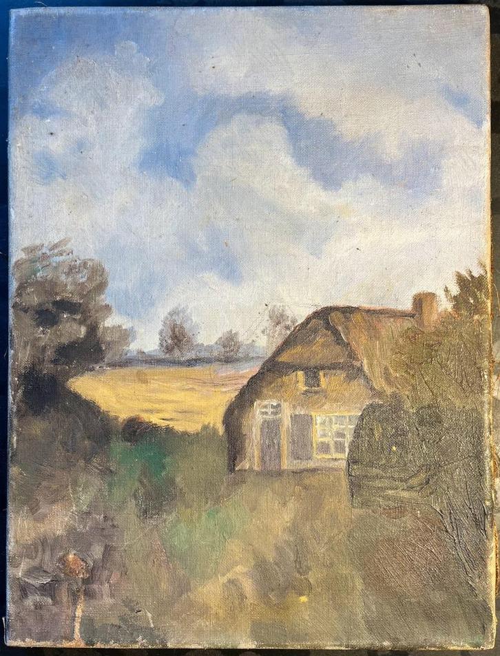 Schilderij - Boerderij - zonder lijst, Antiek en Kunst, Kunst | Schilderijen | Klassiek, Ophalen of Verzenden