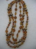 C&B Ketting Amberklr Facet Geslepen +Bronsklr. Parelkr. Vint, Sieraden, Tassen en Uiterlijk, Antieke sieraden, Ophalen of Verzenden