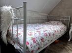 Brocante bed metalen spijlen, Ophalen, 90 cm, Eenpersoons, Wit