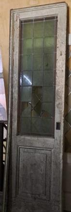 2 Grijze Schuifdeuren met glas in lood 650 x 2350 mm, Doe-het-zelf en Verbouw, Deuren en Horren, Ophalen, Gebruikt, Binnendeur