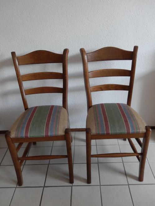 4 Oisterwijk eiken eetkamerstoelen - eettafelstoelen, Huis en Inrichting, Stoelen, Zo goed als nieuw, Vier, Hout, Stof, Bruin