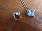 Zilveren ketting met hanger en ring met blauwe topaaz., Ophalen of Verzenden, Zo goed als nieuw, Zilver, Pandora