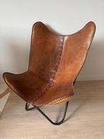 Leren vlinderstoel fauteuil, Huis en Inrichting, Fauteuils, Ophalen, Zo goed als nieuw, 50 tot 75 cm, Leer