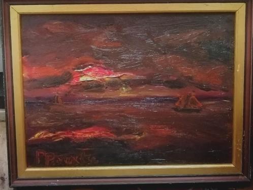 Paul Permeke'' Avondstemming op zee '' olieverf op paneel, Antiek en Kunst, Kunst | Schilderijen | Klassiek, Verzenden