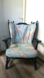 Schitterend vintage houten fauteuil met wereld kaart blauw, Ophalen