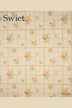5055 retro vinyl bloemenruit oranje geel groen 80s swiet, Huis en Inrichting, Stoffering | Behang, Verzenden, Wit