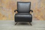 ZGANieuw zwarte leren design fauteuil met slede-onderstel, Huis en Inrichting, Fauteuils, Design, Onbekend, 75 tot 100 cm, Ophalen of Verzenden