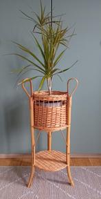 Vintage rotan bamboe plantenstandaard, Ophalen, Overige materialen, Rond, Zo goed als nieuw