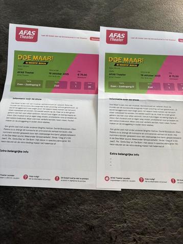 Doe maar de musical 2 plaatsen  rij1 naast elkaar 16 Oktober beschikbaar voor biedingen