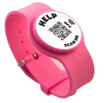 SOS Armband voor kinderen NFC en QR (roze)