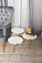 Side Tables Set of 3 Round -White Gold-Plated, Huis en Inrichting, Ophalen, 100 tot 150 cm, Rond, Nieuw