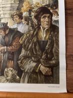 Oude schoolplaat - 'een stad in de middeleeuwen', Antiek en Kunst, Antiek | Schoolplaten, Ophalen, Geschiedenis