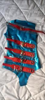 100% latex body cupless in metallic blauw nieuw, Verzenden, Blauw, Body of Korset