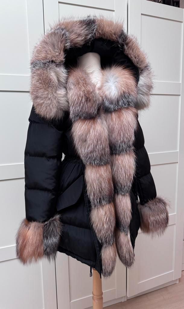Bontjas Fur Parka Marble black, Kleding | Dames, Jassen | Winter, Nieuw, Maat 38/40 (M), Zwart, Ophalen of Verzenden