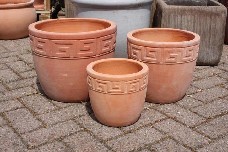 Set van 3 ronde terracotta bloempotten schalen terras tuin, Tuin en Terras, Bloempotten, Nieuw, Terracotta, Balkon, Tuin, Minder dan 40 cm