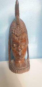 Prachtig massief houten Afrikaanse buste vrouwenhoofd 2101, Ophalen of Verzenden