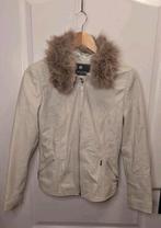 Leren jasje met afneembare bontkraag, off-white, Y2K, maat s, E wear, Wit, Ophalen of Verzenden, Zo goed als nieuw