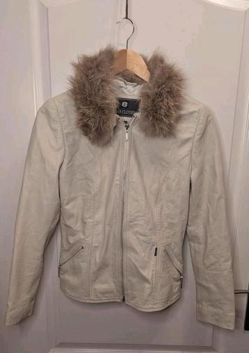 Leren jasje met afneembare bontkraag, off-white, Y2K, maat s beschikbaar voor biedingen
