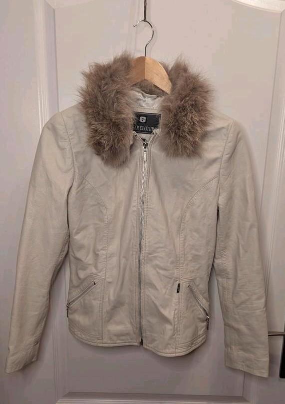 Leren jasje met afneembare bontkraag, off-white, Y2K, maat s, Kleding | Dames, Jassen | Zomer, Zo goed als nieuw, Maat 36 (S)
