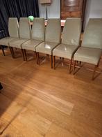 6 leren eetkamerstoelen, Ophalen, Gebruikt, Wit, Hout