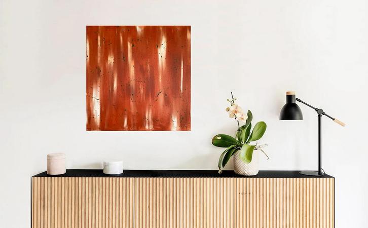 Abstract schilderij 50x50 (terracotta/groen), Antiek en Kunst, Kunst | Schilderijen | Modern, Ophalen of Verzenden