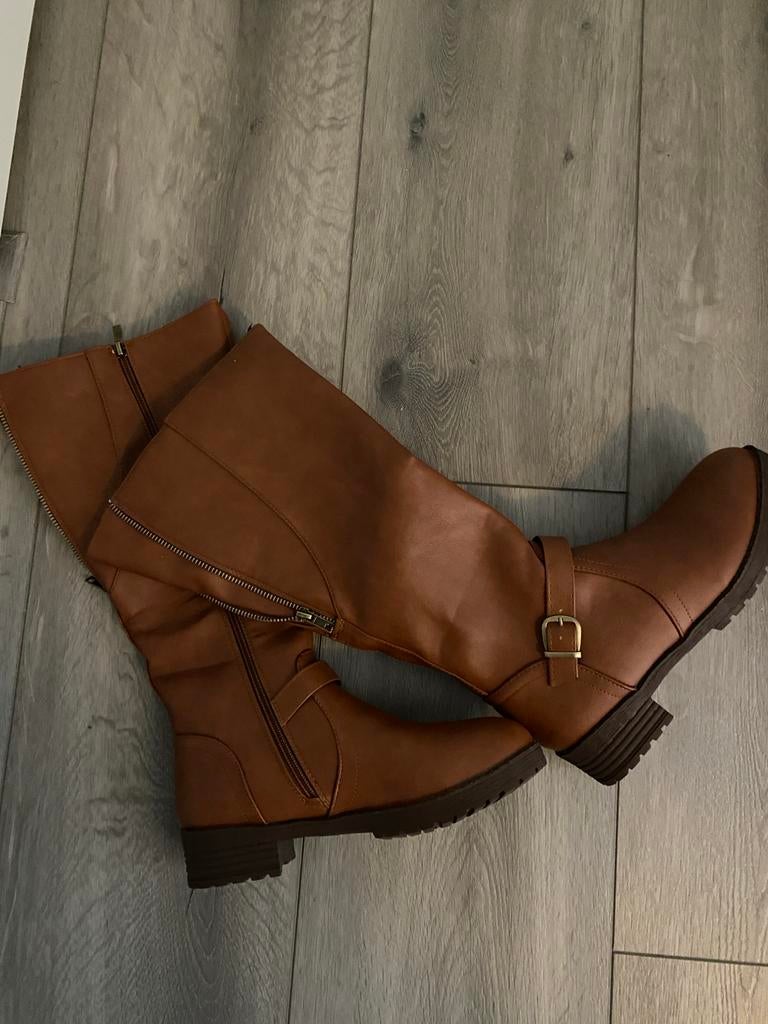 Vengee cognac laarzen, maat 39, nieuw met dubbele ritsen, Ophalen of Verzenden, Nieuw, Bruin, Hoge laarzen