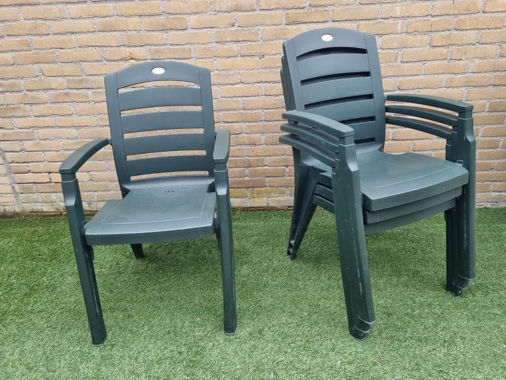 4x groene tuinstoelen van hartman, Tuin en Terras, Ophalen, Gebruikt, Kunststof