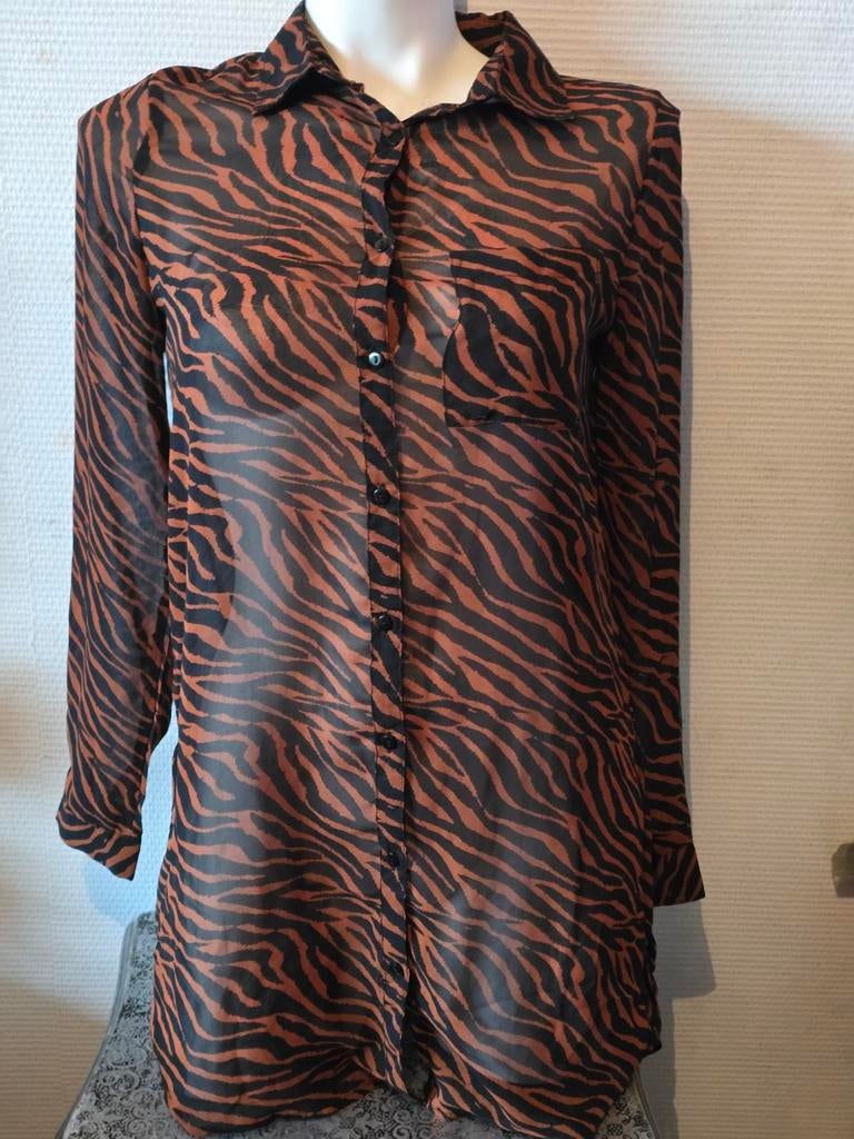 Pescara dames lange blouse met tijgerprint maat S, Kleding | Dames, Blouses en Tunieken, Bruin, Pescara, Ophalen of Verzenden