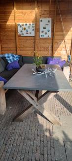 Tuintafel met zinkenblad en bankje, Ophalen, Gebruikt, Rechthoekig, Hout