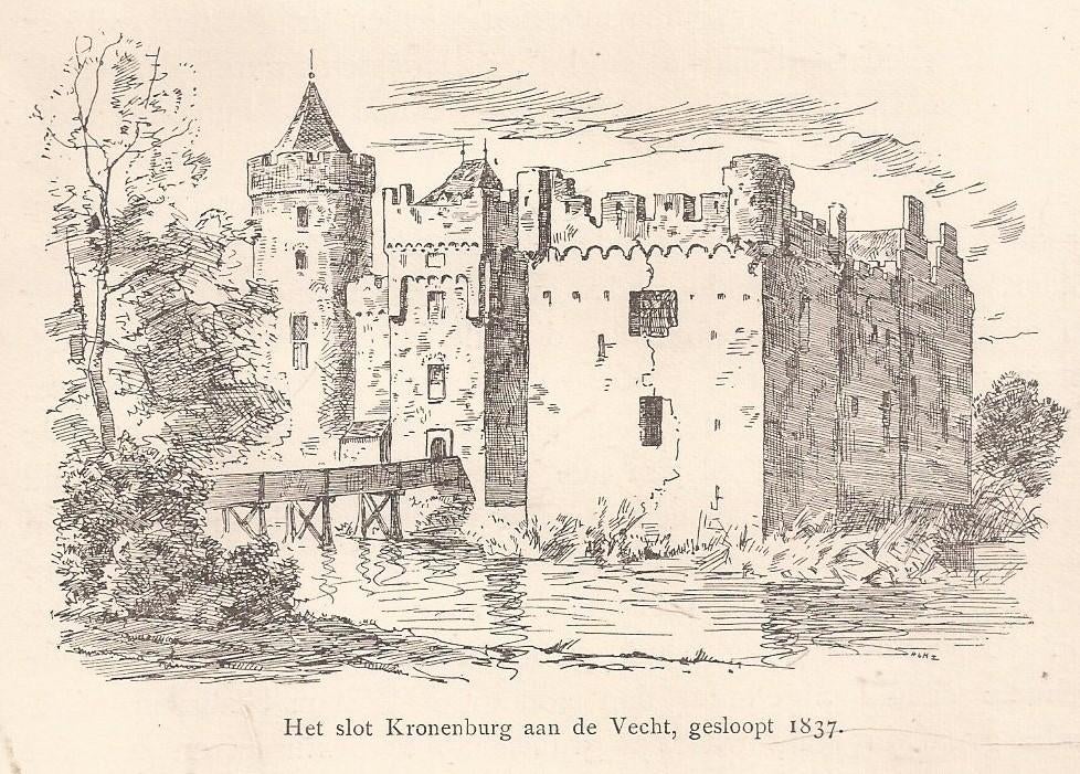 Het slot Kronenburg aan de Vecht gesloopt 1837 Houtgravure, Ophalen of Verzenden
