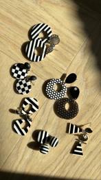 5 paar zwart/witte oorbellen, Overige materialen, Hangers, Zwart, Nieuw