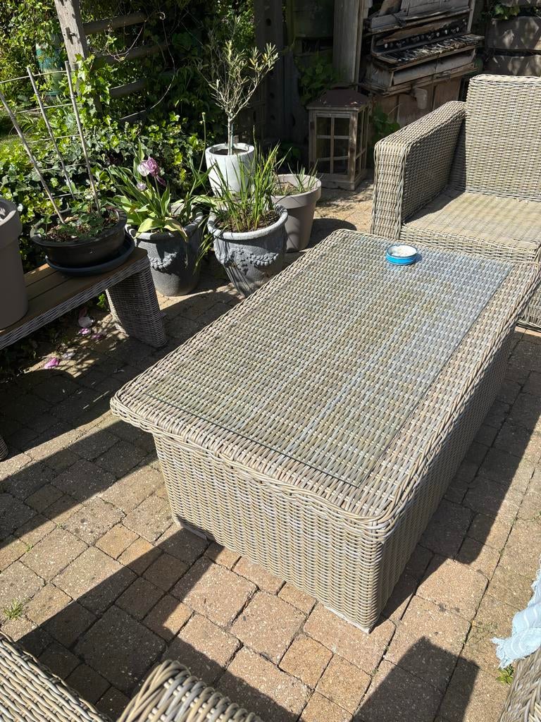 Salon tuintafel (zonder glazen blad), Tuin en Terras, Ophalen, Gebruikt, Rechthoekig, Wicker