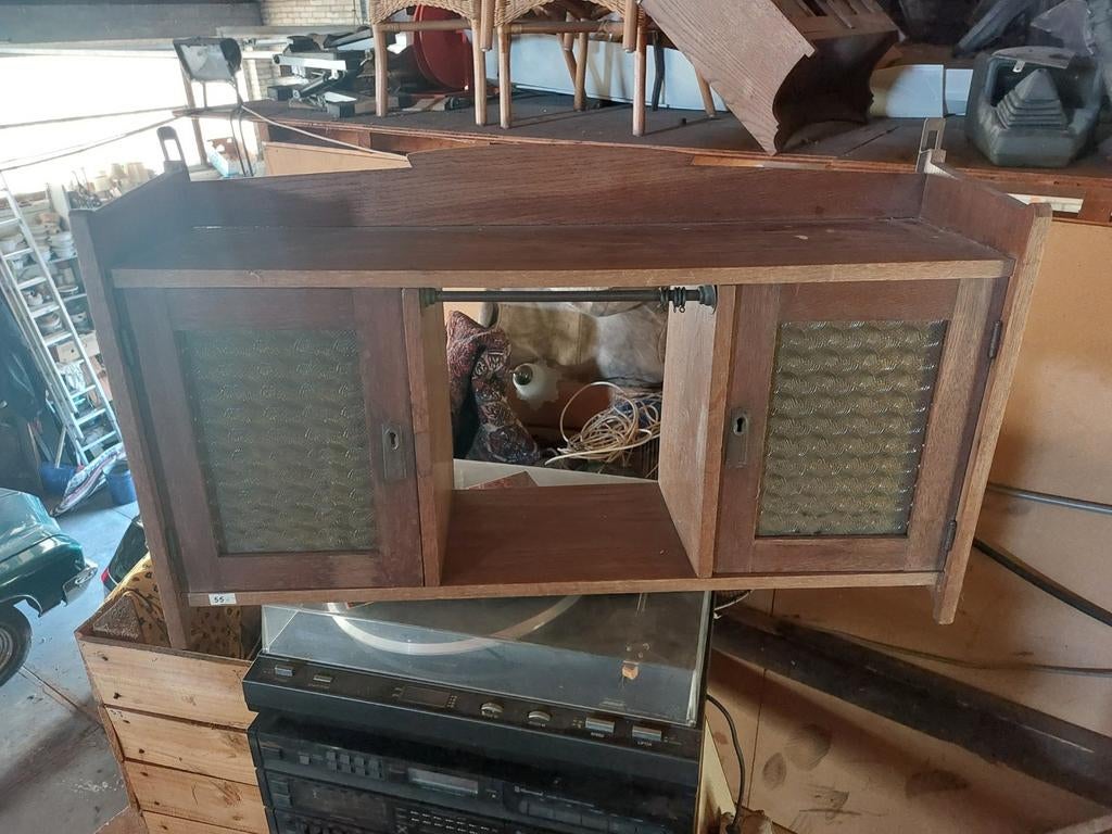 Vintage HangKastje Jaren '60/'70 - Hout met Glazen Deurtjes, Ophalen of Verzenden